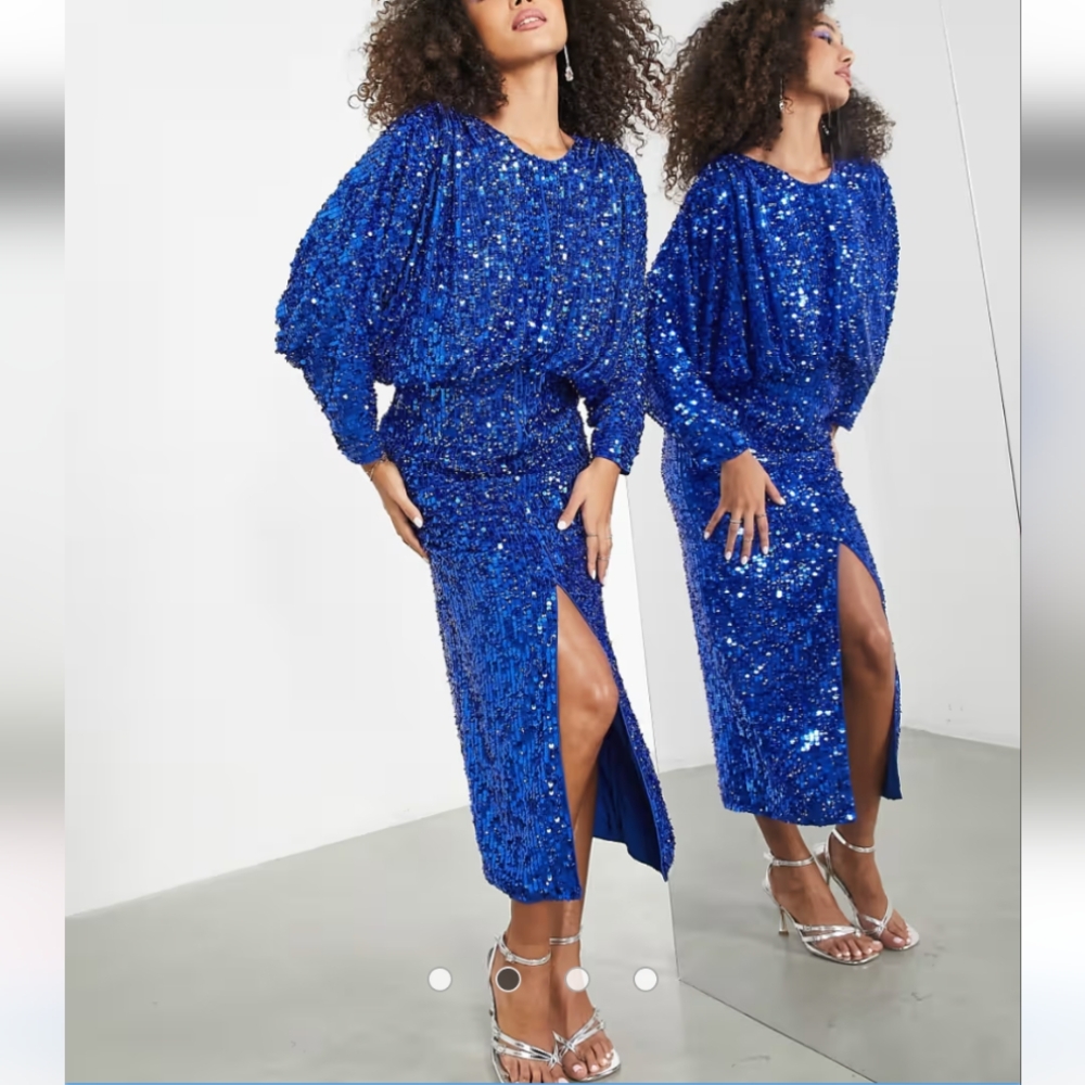 ASOS EDITION batwing all over sequin midi dress in bright blue